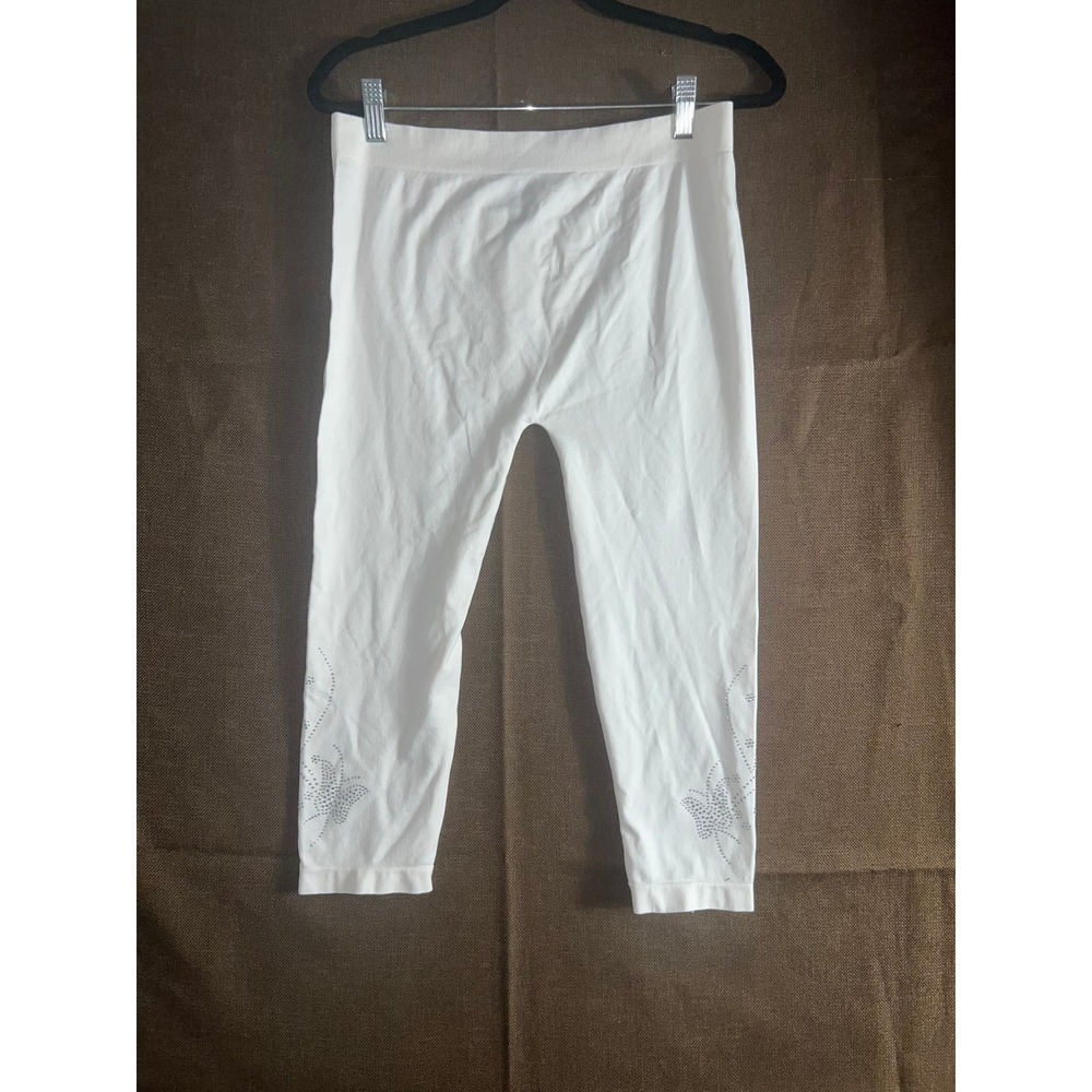 Soho Lady White Bedazzled Capri Leggings Rhinestone Butterfly Cropped Pants OS